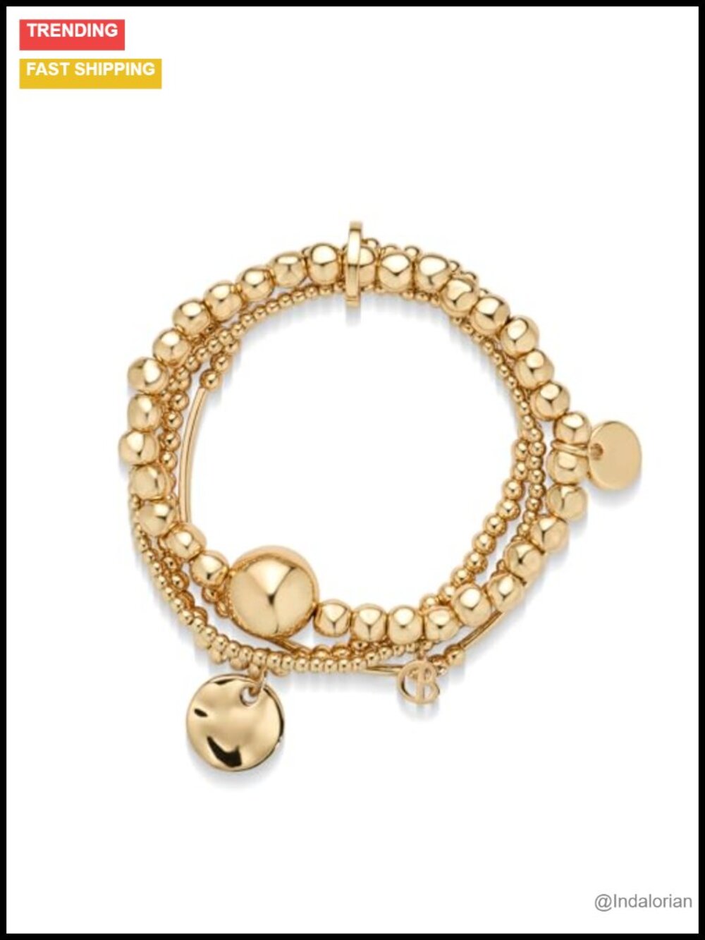 925 Silver Plated Beaded Bracelet Stack 4 Layer Gold Tone Stretch